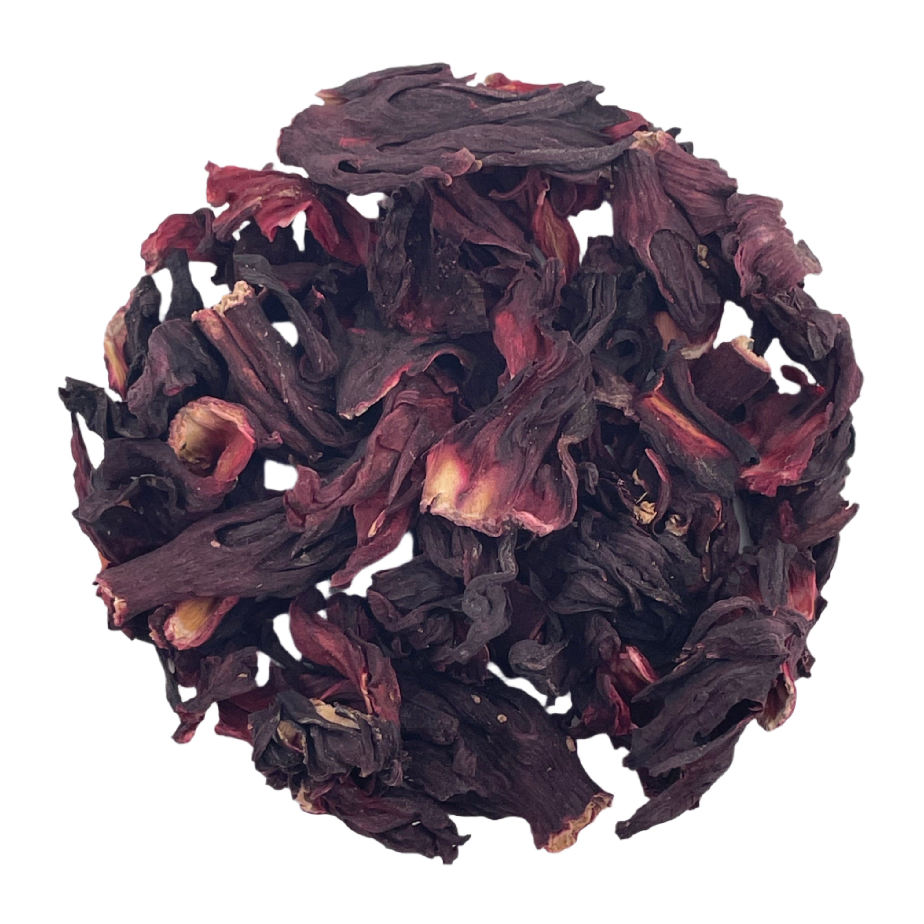 Dried hibiscus flowers on a white background