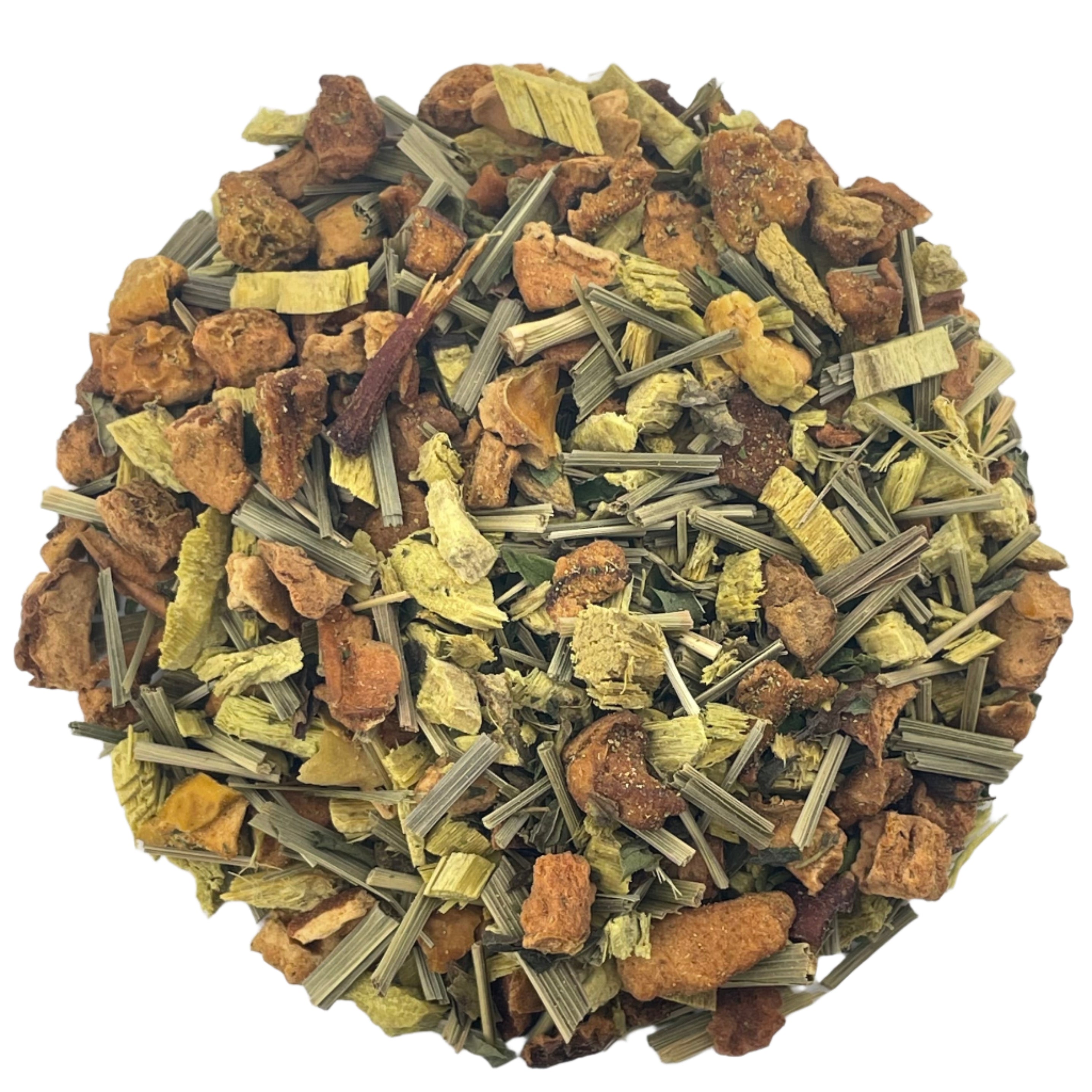 Mixture of dried fruit and spices and on a white background