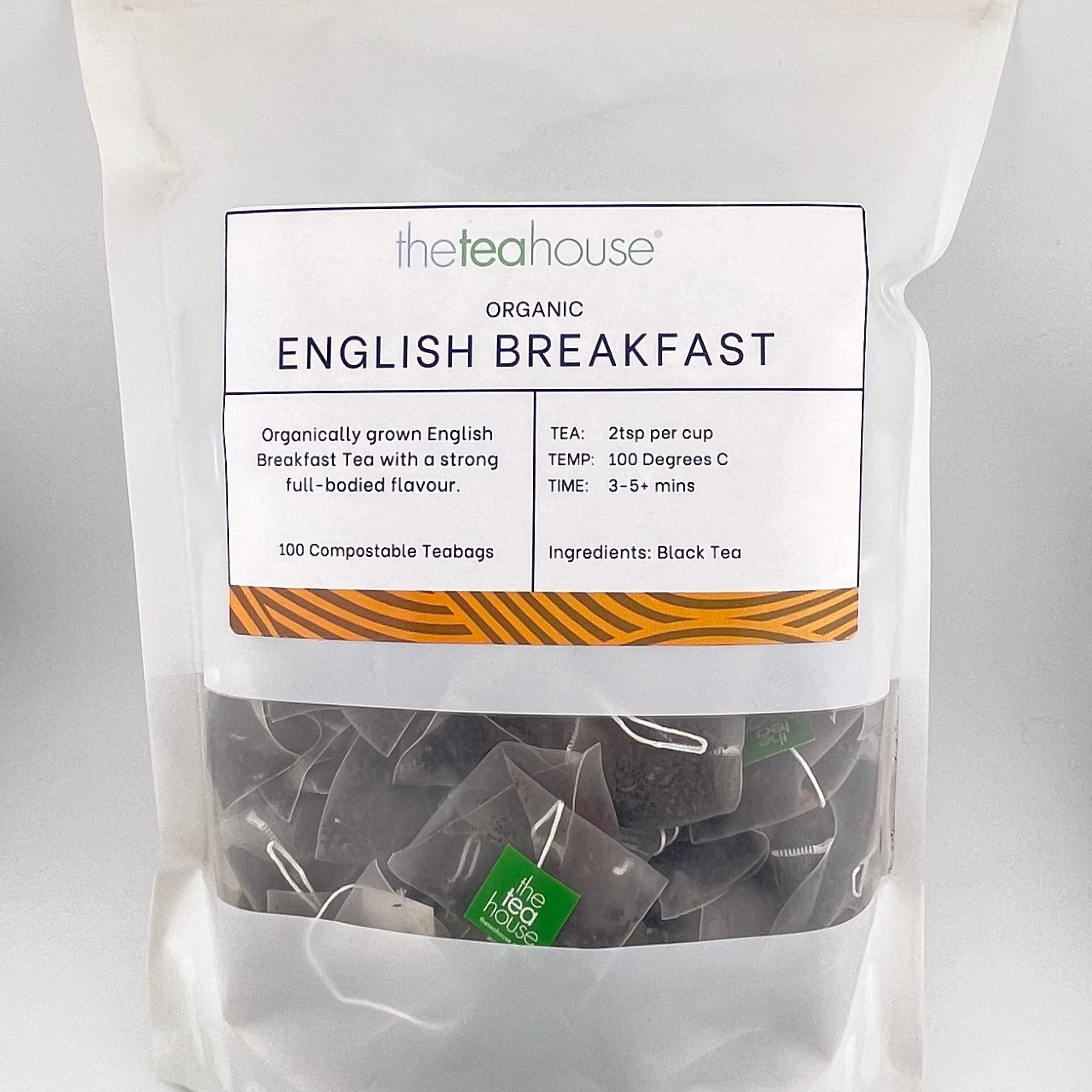 Bag of English Breakfast tea from The Tea House on a white background