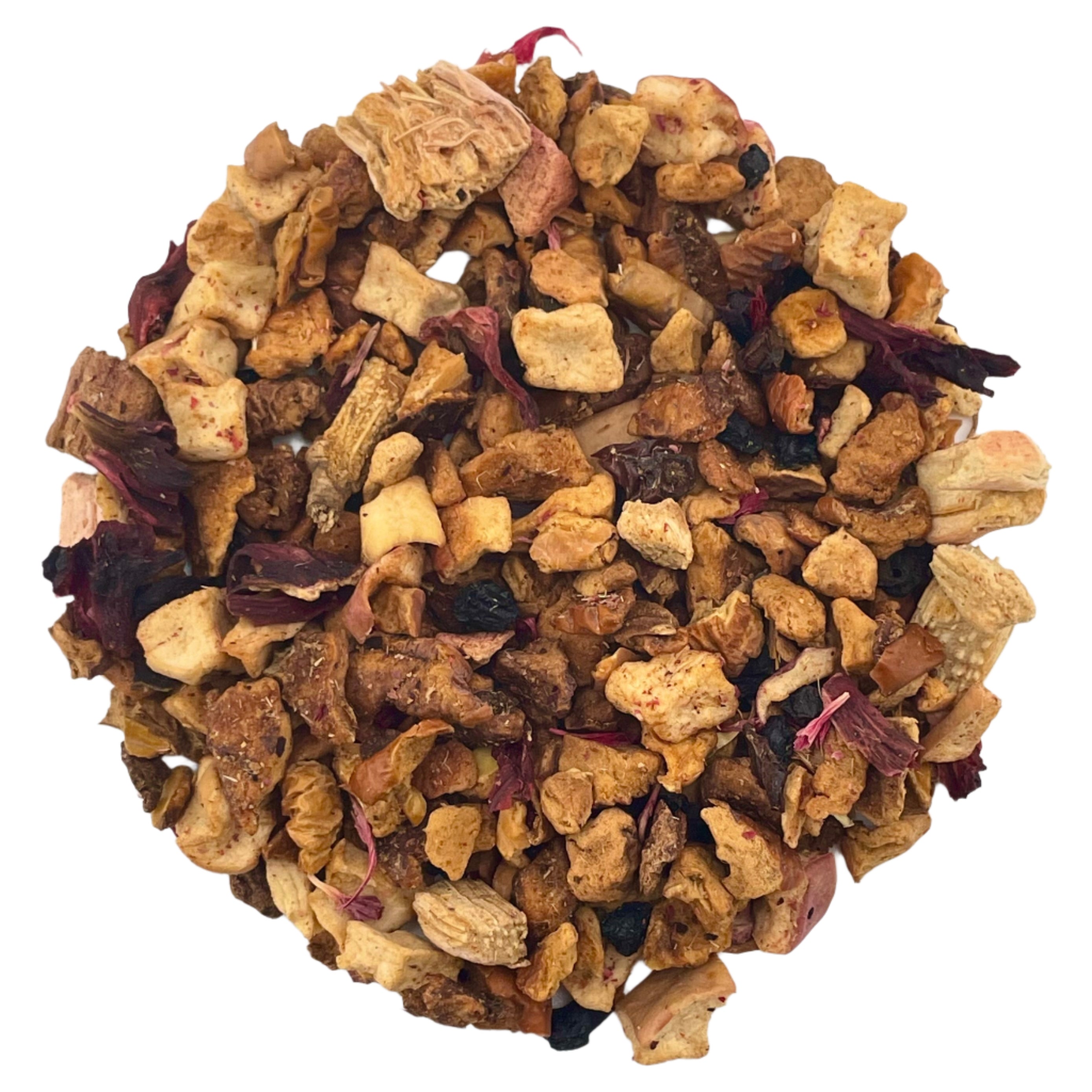 Assorted fruit pieces on a white background