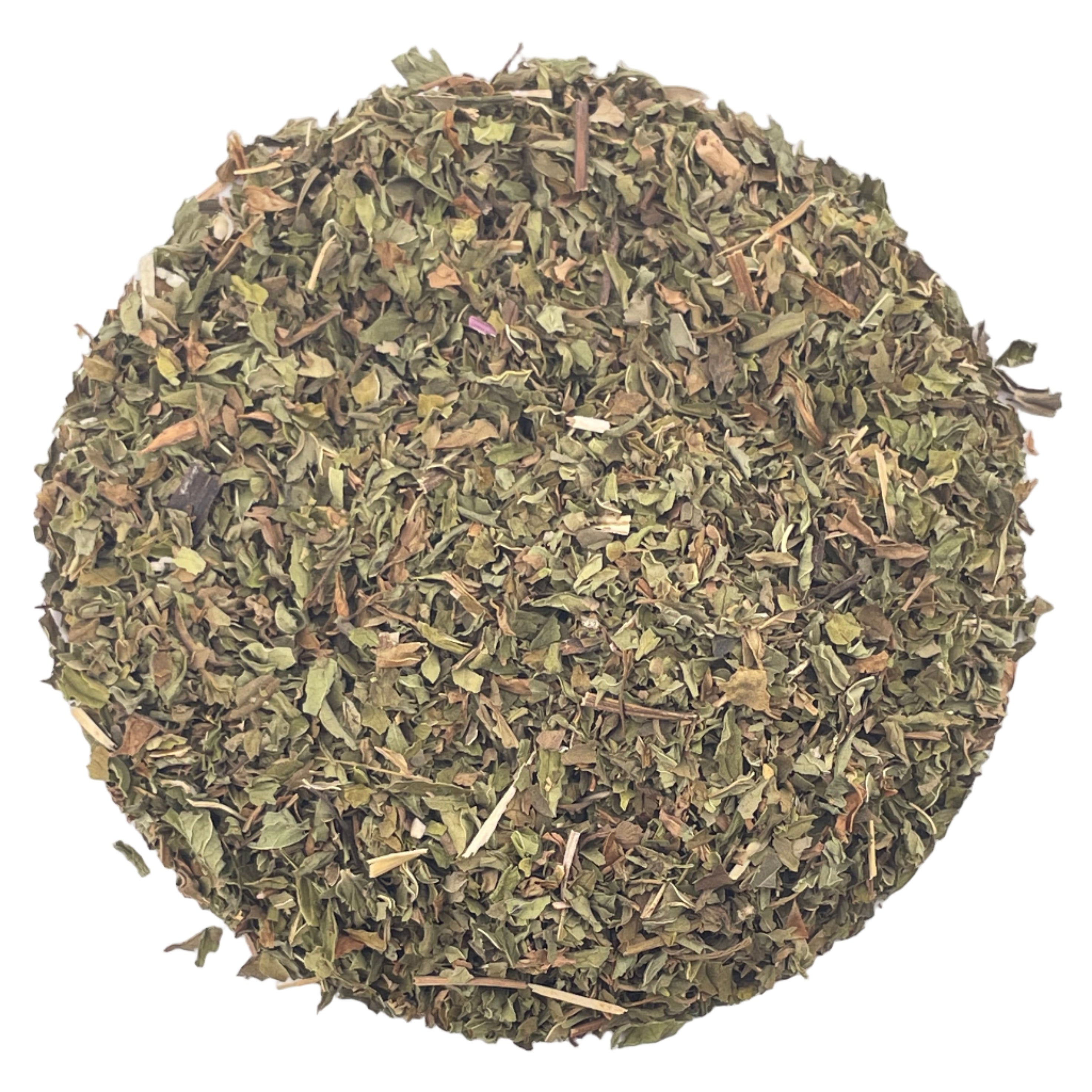 green tea leaves on white background