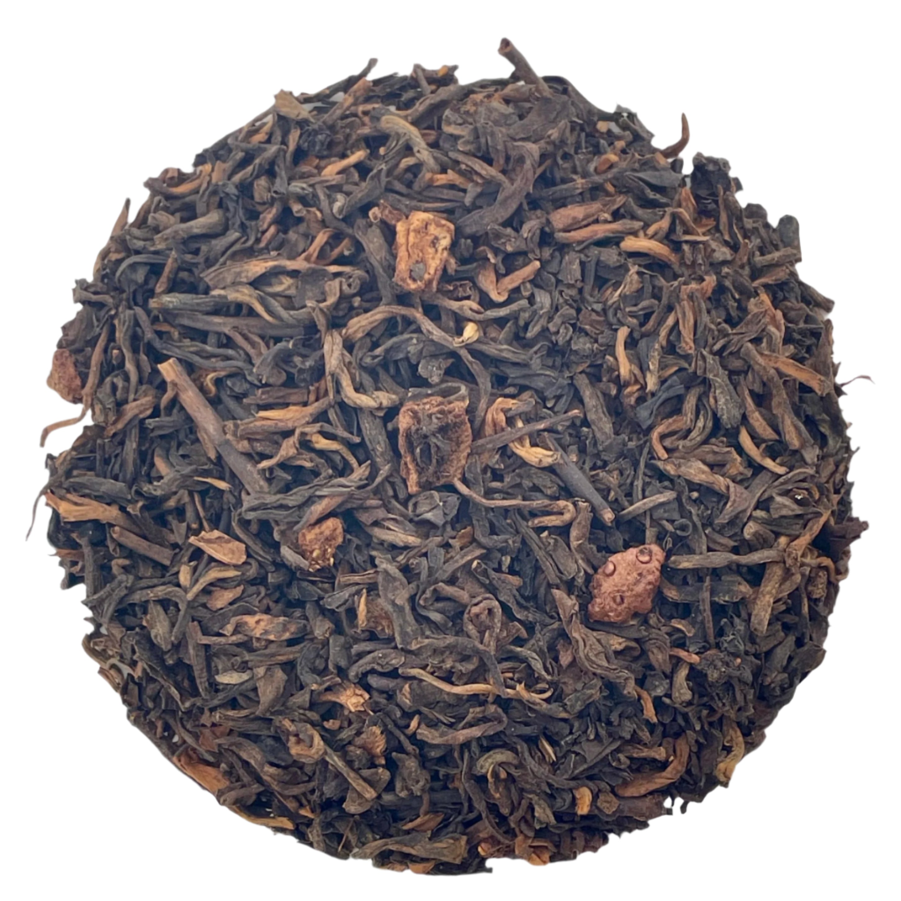 black tea leaves on a white background