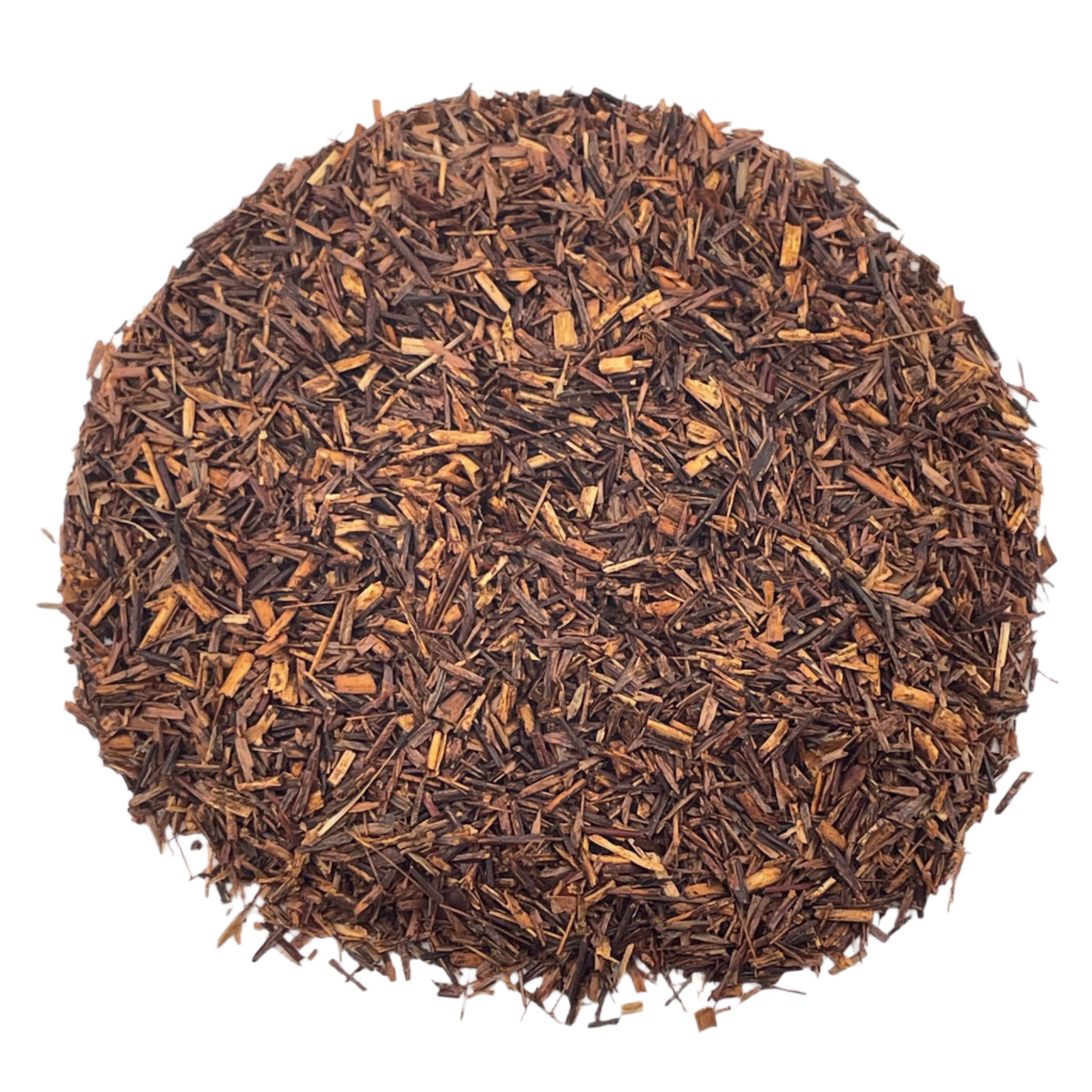 Round pile of rooibos leaves on a white  background