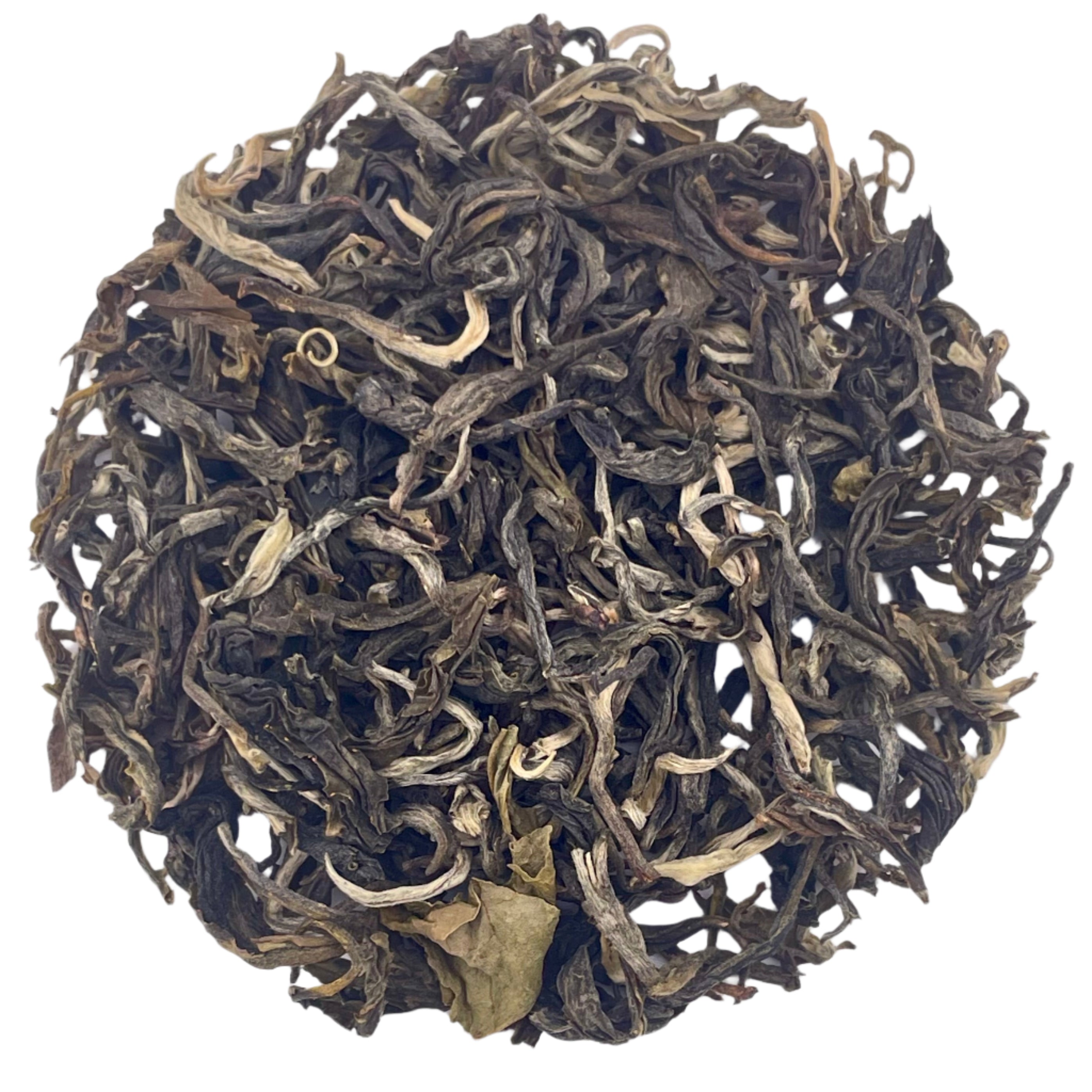 Dry tea leaves on a white background