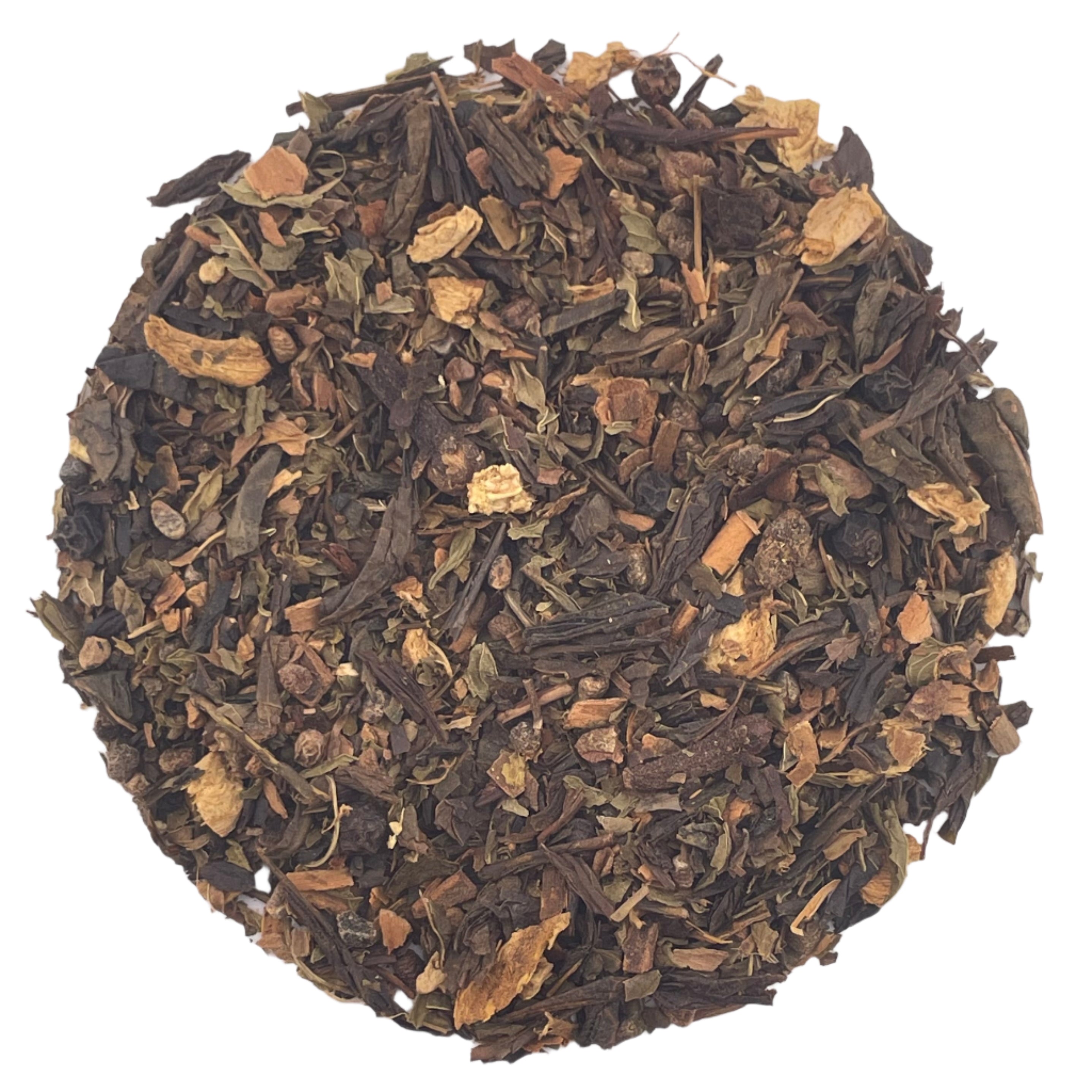 Dry tea leaves on a white background