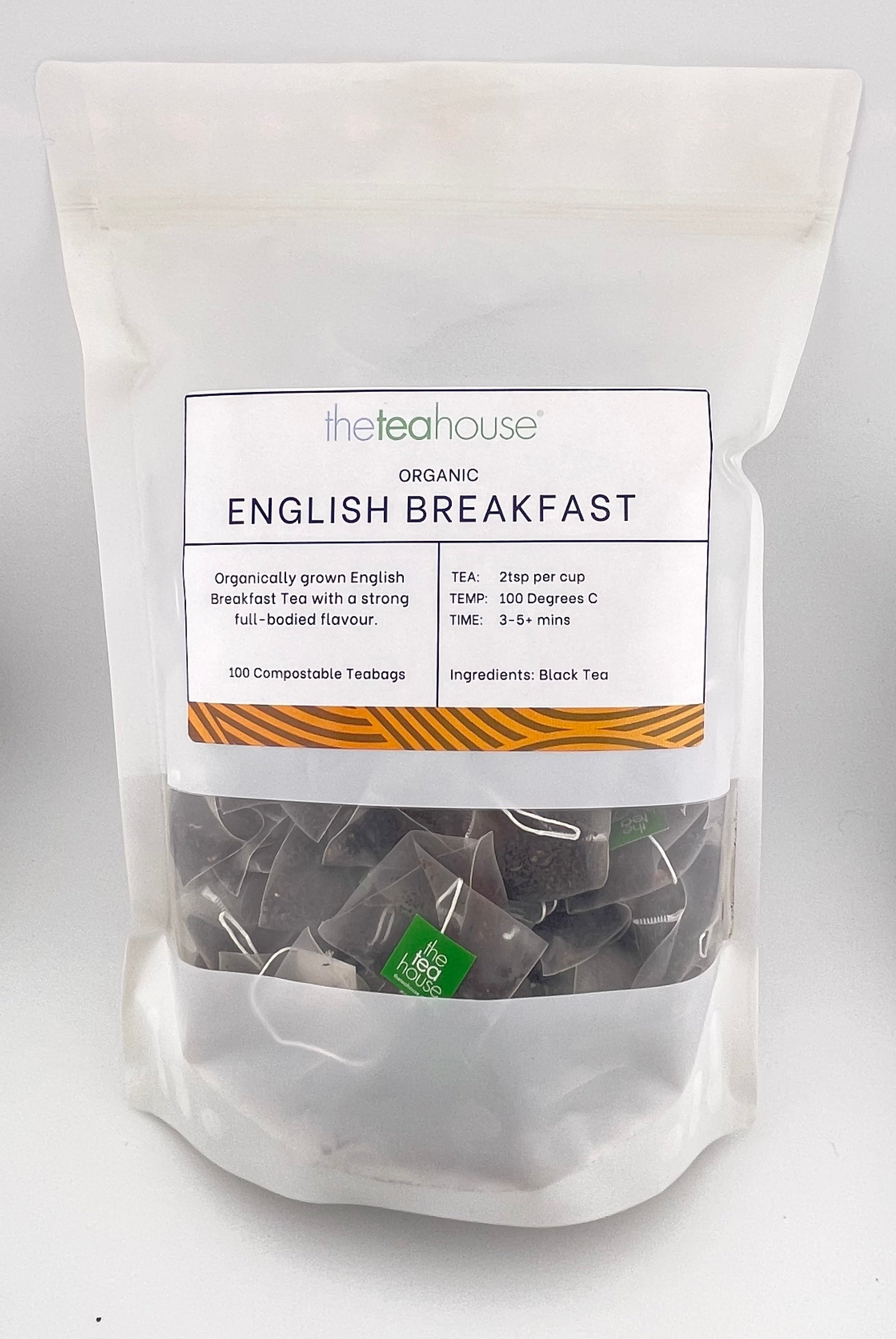 Bag of English Breakfast tea from The Tea House on a white background