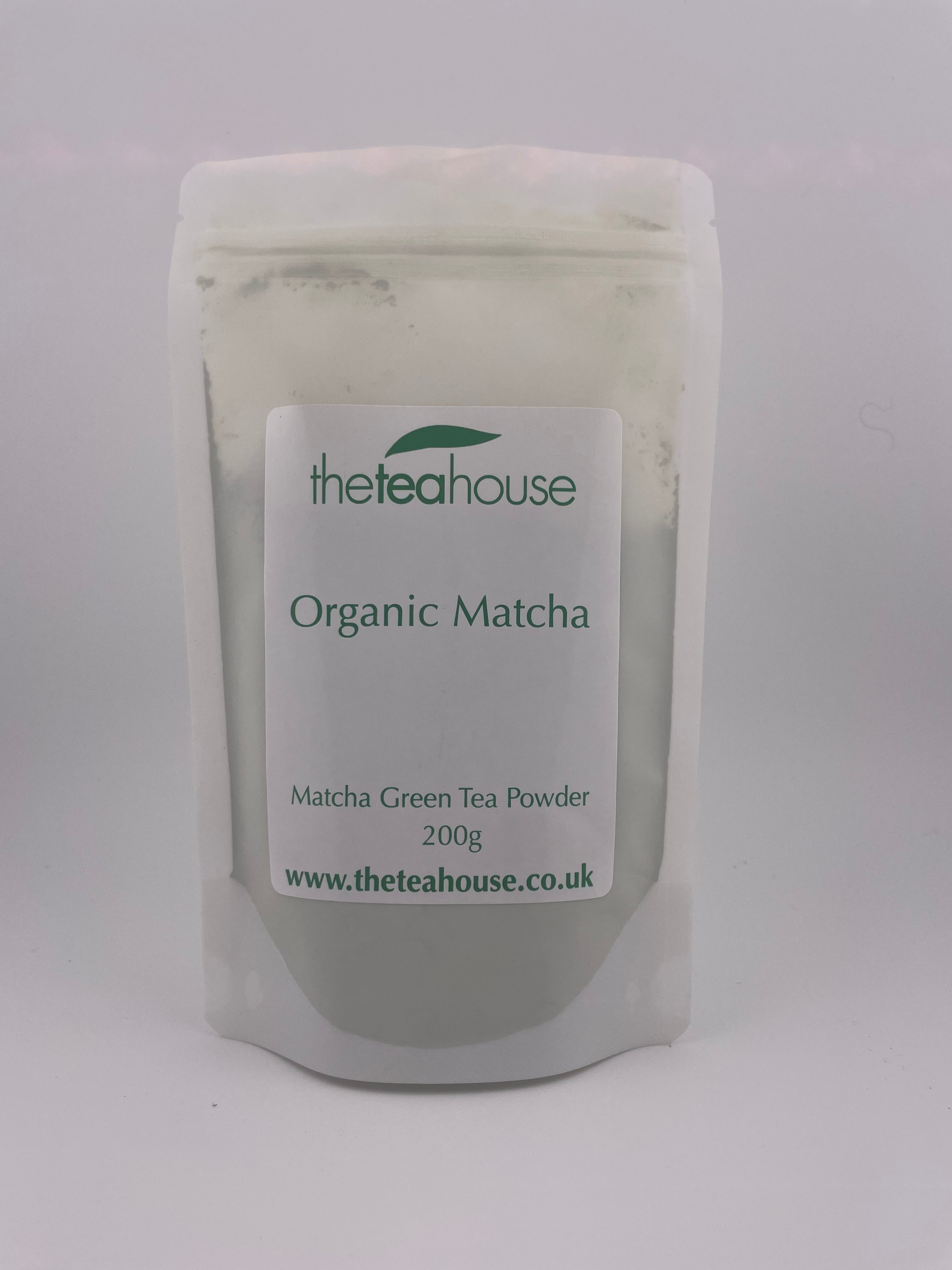 Theaahouse Organic Matcha green tea powder packaging on a white background